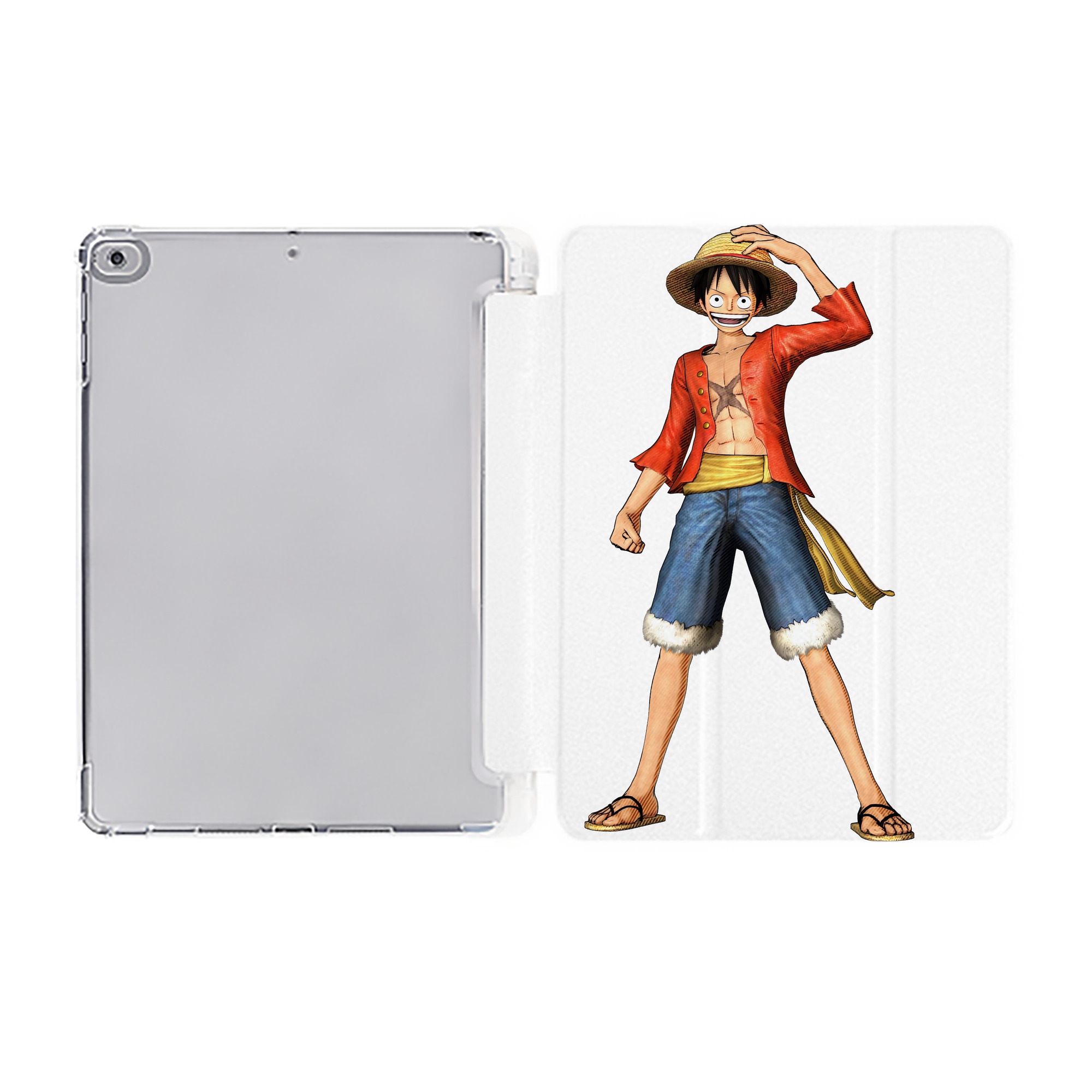 （画像用） ワンピース モンキー・D・ルフィ ONE PIECE Monkey D. Luffy IPad ケース ペン収納付き 三つ折りスタンド PUレザー×シリコン 対応機種9.5/10.5/10.9インチ